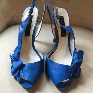 Genuine leather royal blue sling backs